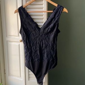 Express black lace thong bodysuit size M